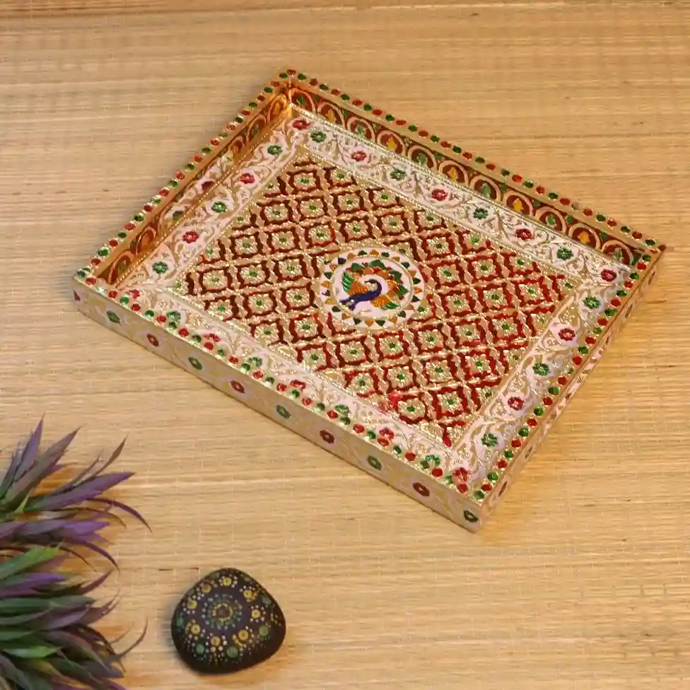 WOODEN MEENAKARI TRAY SINGLE BIG - Image 3