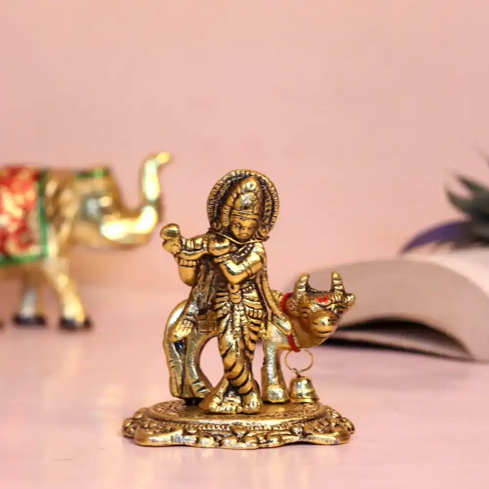 Metal Krishna With Cow - Image 2