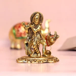 Metal Krishna With Cow