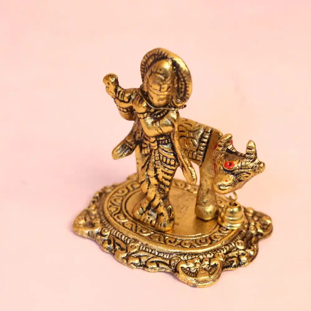 Metal Krishna With Cow - Image 4