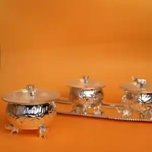 Silver Tray With 3 Elephant Bowl - Image 3