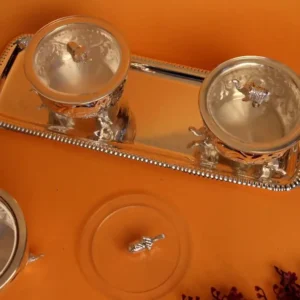 Silver Tray With 3 Elephant Bowl