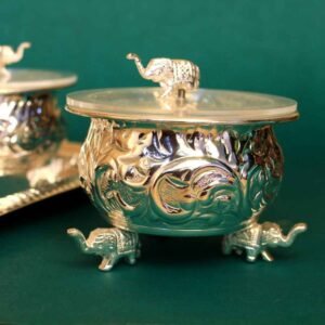 Silver Tray with 4 Elephant Bowl