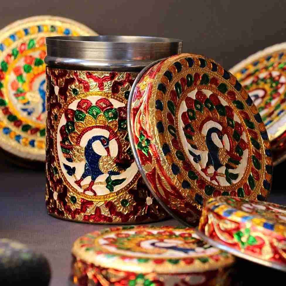 Meenakari Printed Peacock Dibba Set Of 5 - Image 2