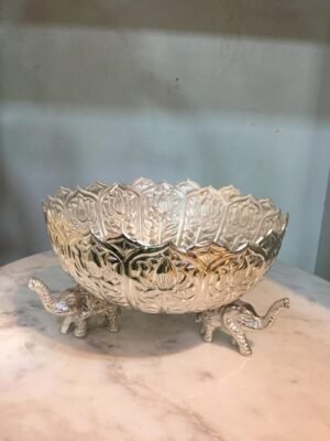 Urli || Brass Elephant Urli || Silver Lotus Bowl on Elephant - Luxury Pooja & Serveware