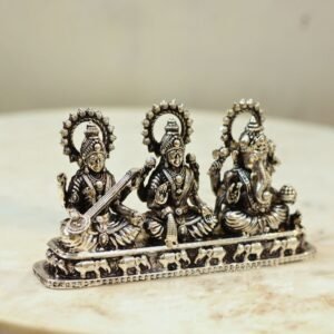 Divine Trio Idol Set (Saraswati, Lakshmi, Ganesh) | German Silver & Brass God Idols for Diwali Puja