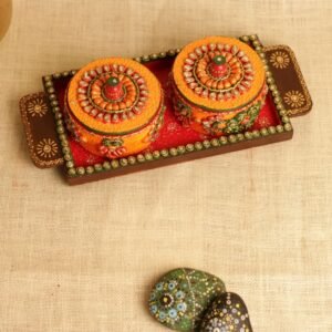 WOODEN KUNDAN TRAY SETS SET OF 2