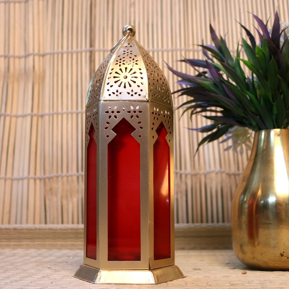 Elegant Moroccan Lantern Red Glass - Decorative Candle Holder || Diwali Decor || Home Decor - Image 3