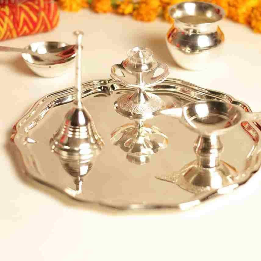 German Silver Complete Pooja Thali | Silver-Plated Pooja Thali Set | Complete Prayer Essentials | 40% off - Image 2