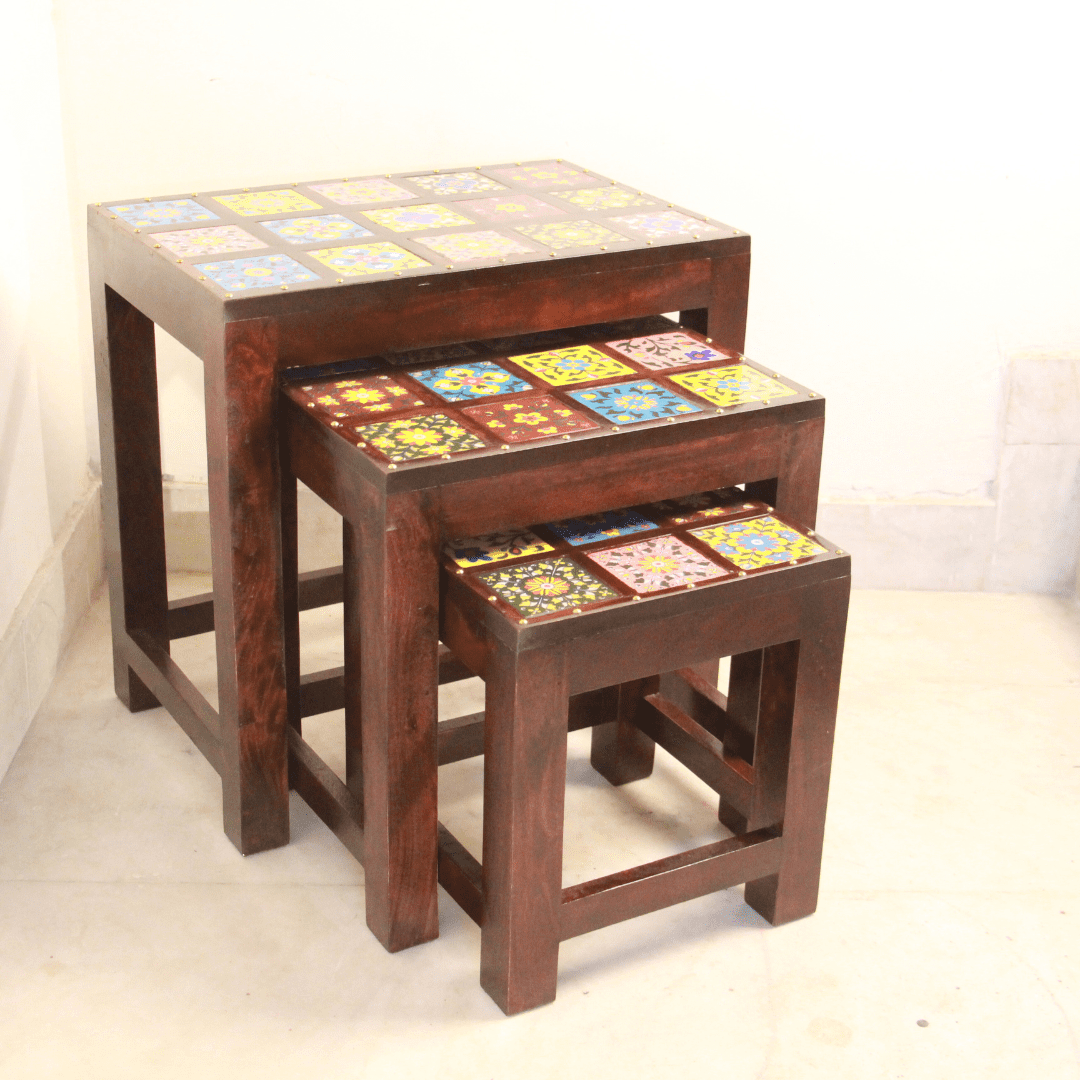 CERAMIC TILE STOOL SET OF 3 - Image 4