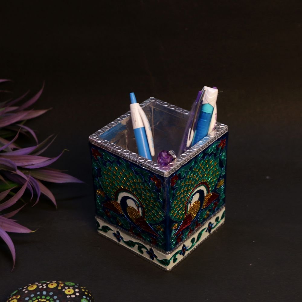 Wooden Blue Mina Square Pen Stand - Image 3