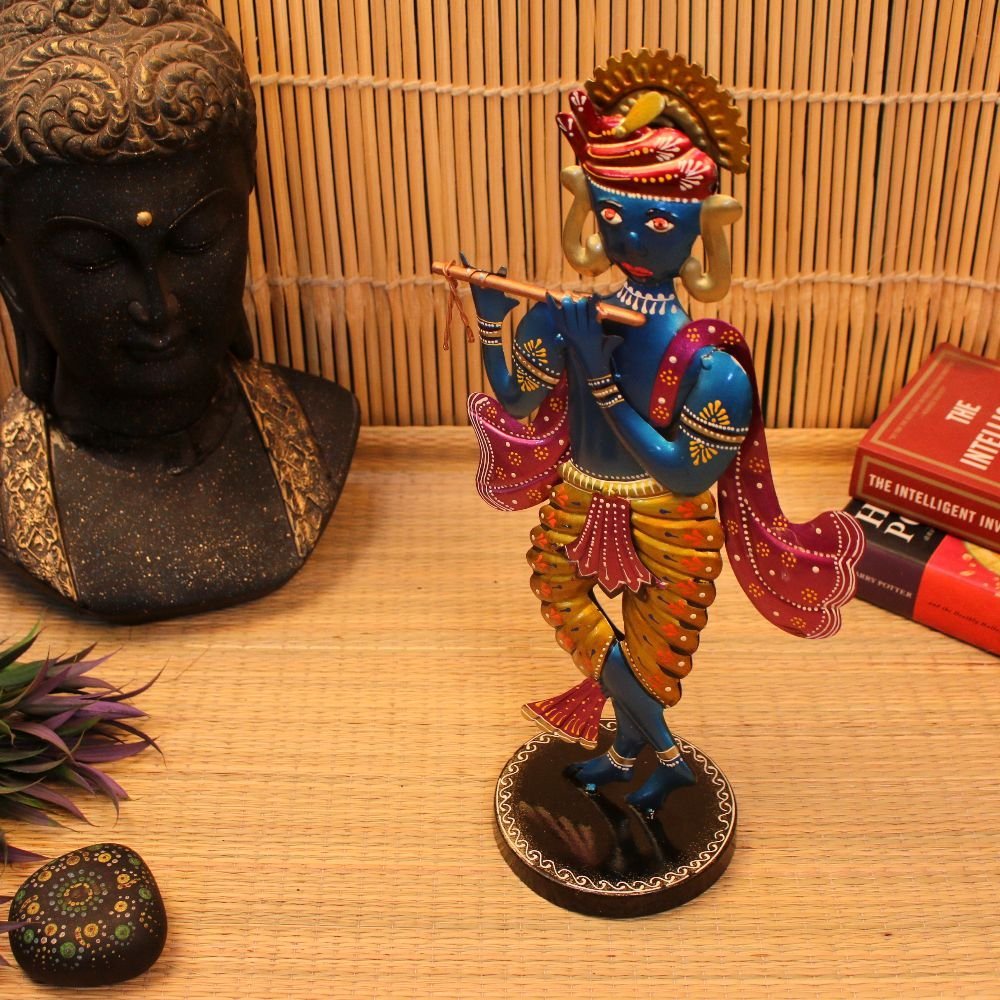 Iron Krishna Statue with Flute - Image 3
