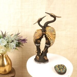 Elegant Black & Gold Resin Loving Crane / Swan Pair 13 in | Symbol of Loyalty