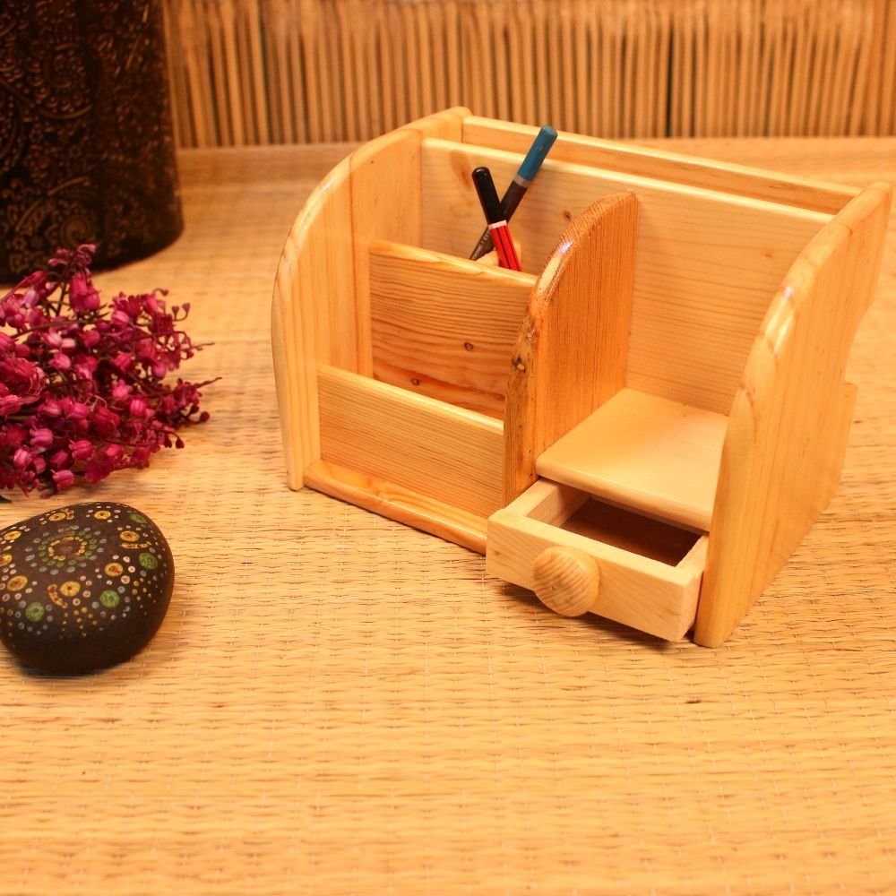 Wooden Pen & Card Holder With Drawer - Image 4