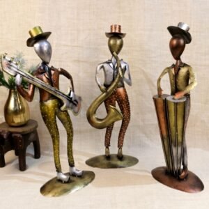 Set of 3 Abstract Metal Musician Sculptures – 27  ′′   Iron Jazz Figures