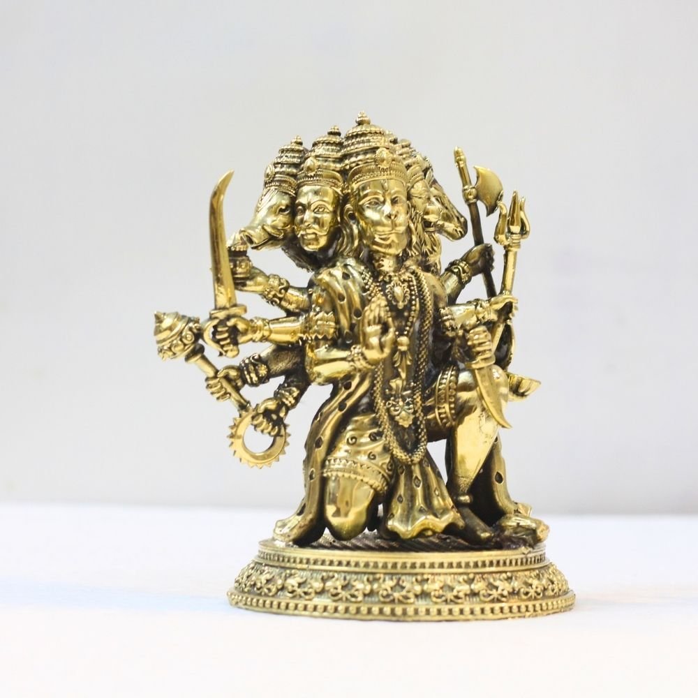 Majestic Brass Panchmukhi Hanuman Idol | Powerful God Idols for Home Temple & Pooja Gift - Image 4