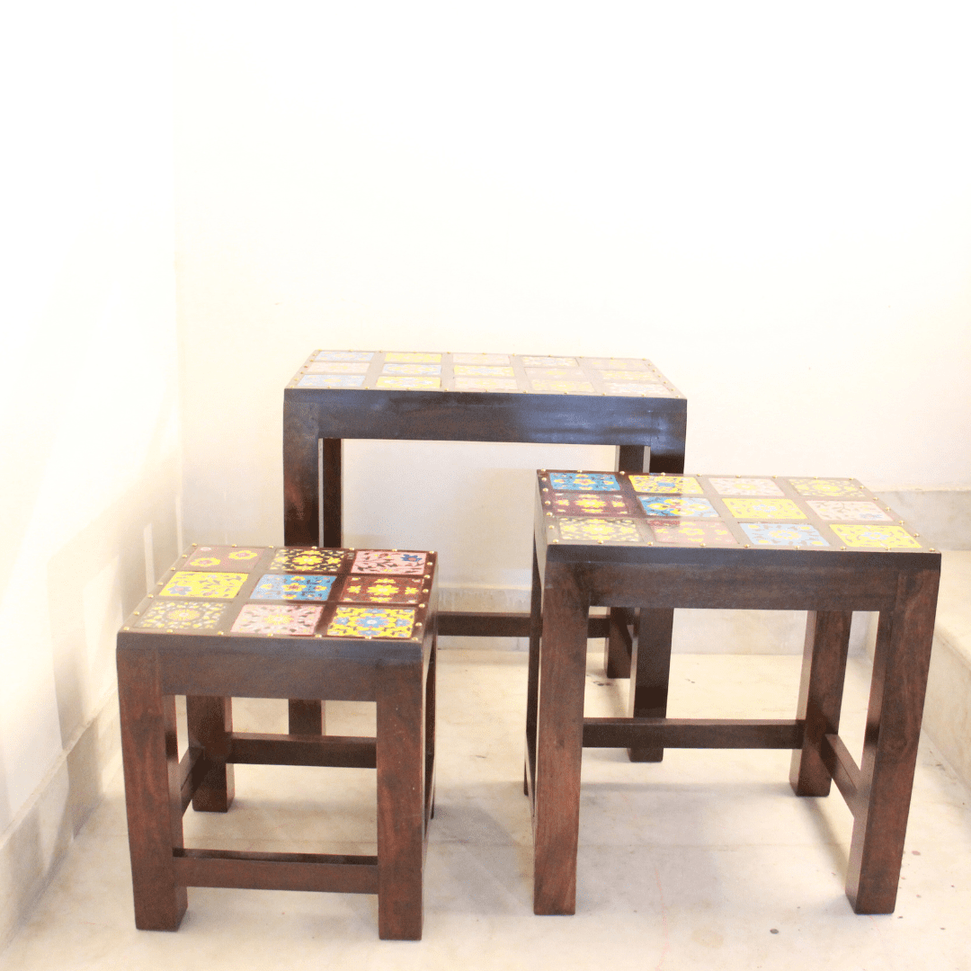 CERAMIC TILE STOOL SET OF 3 - Image 2
