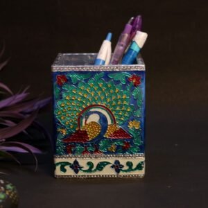 Wooden Blue Mina Square Pen Stand