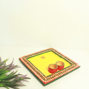 WOODEN KUNDAN SQUARE POOJA THALI