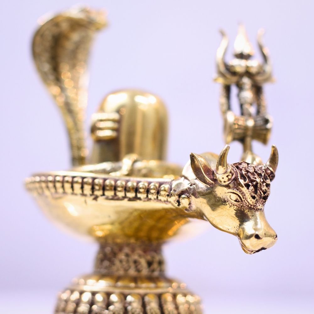 Auspicious Brass Shivling Set with Nandi & Trishul | Home Temple God Idols & Maha Shivaratri Gift - Image 3