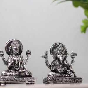Exquisite brass Silver Lakshmi and Ganesha Statues