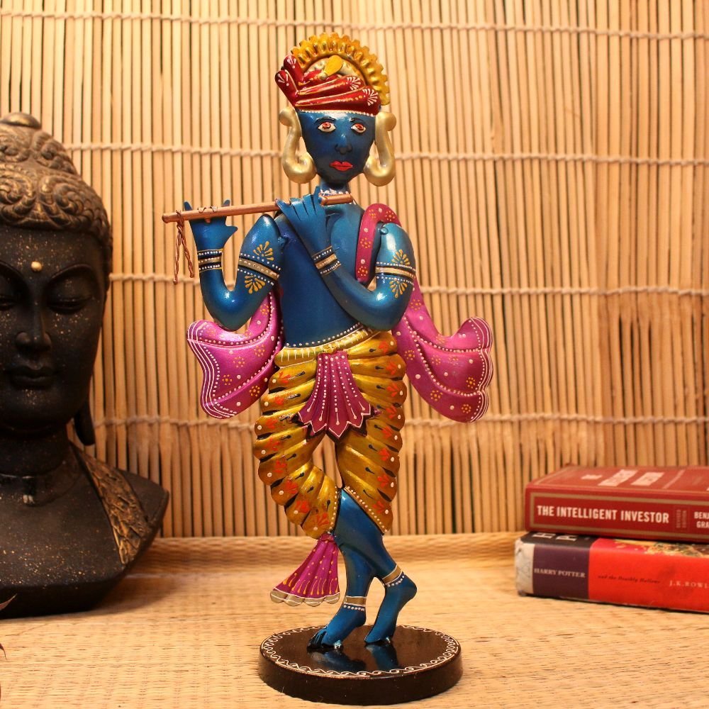 Iron Krishna Statue with Flute