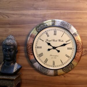 Metal Wall Clock with Intricate Designs