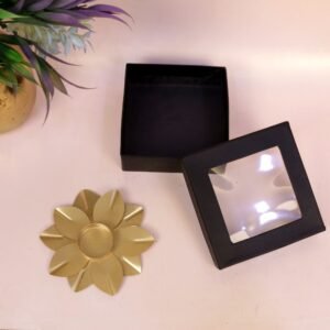 Golden Flower Tea Light Gift – 5 ′′ Metal Holder in Box for Festive Gifting