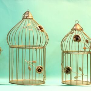 Set of 3 Golden Birdcage Lanterns – 15  ′′   Iron Decor for Festive and Wedding Events