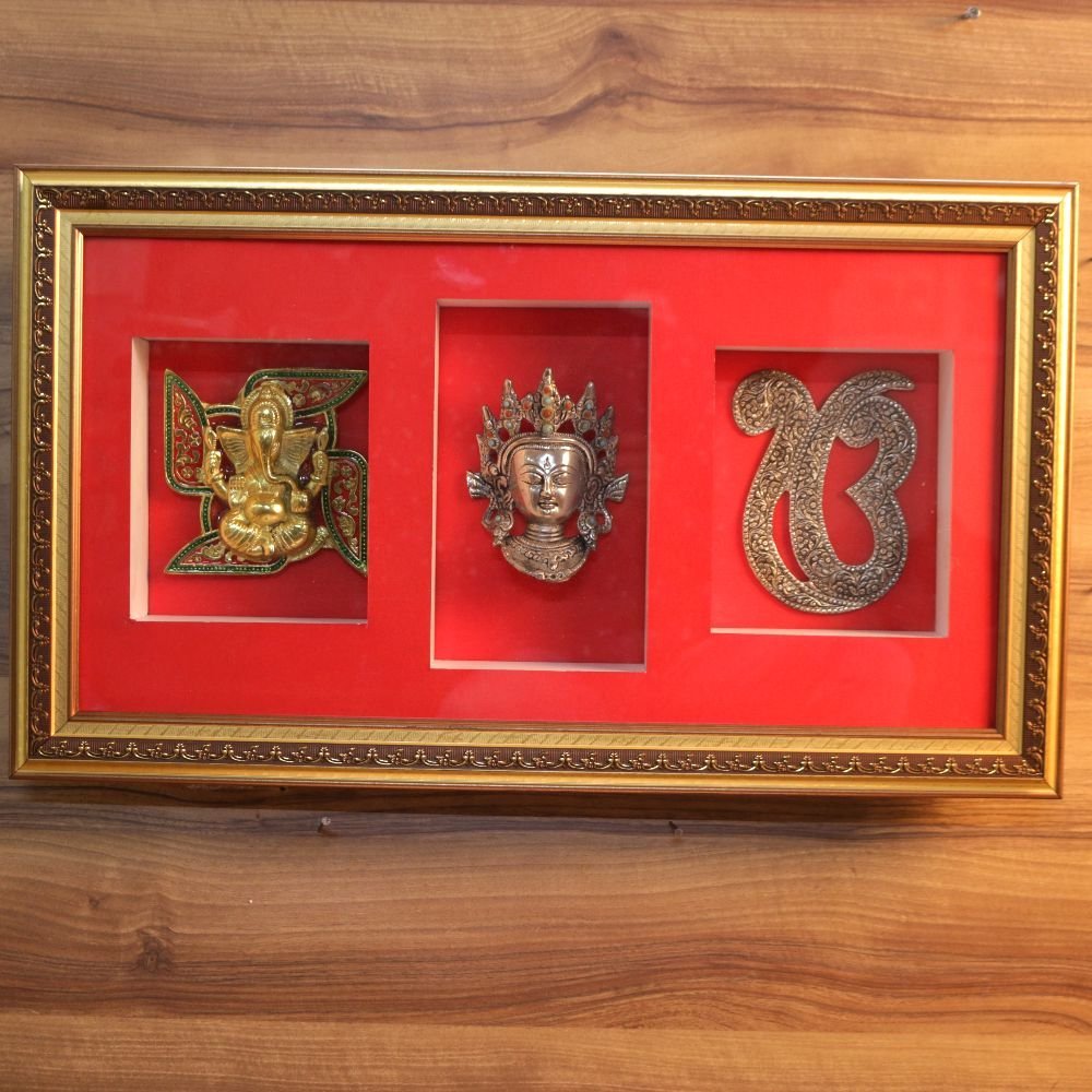 Divine Trinity Gold & Silver Plated Framed Idol Set | Home Temple Puja Accessories & Satsang Gift - Image 3
