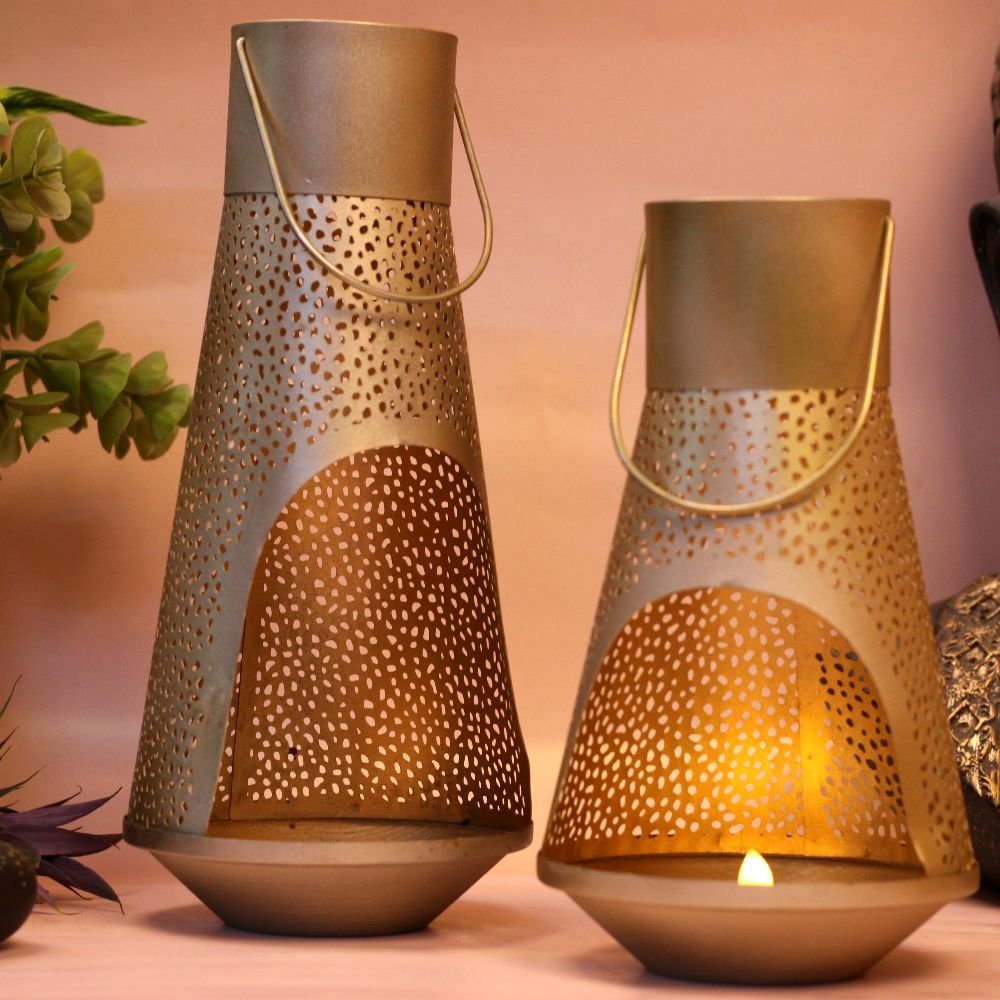 Golden Decorative Metal Lantern Set – Elegant Candle Holders for Home Decor - Image 2