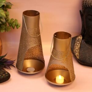 Golden Decorative Metal Lantern Set – Elegant Candle Holders for Home Decor