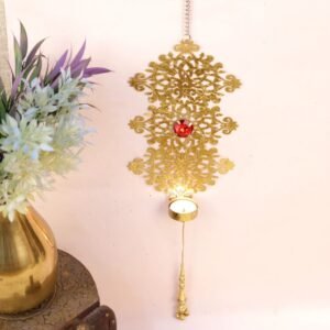 Golden Jali Wall Hanging T-Light Holder | Festive Gem Accent Decor | Hanging Decor | Home Decor