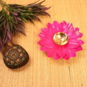 Vibrant Pink Lotus Diya – 6 ′′ Metal Festive Accent for Diwali