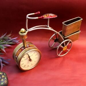 Iron Painted Cycle Pen Stand with Clock