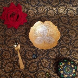 Gold-Plated Serving Bowl with Spoon