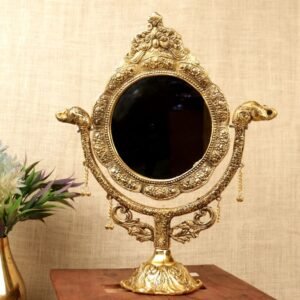 Antique Brass Tabletop Mirror with Elephant Motif