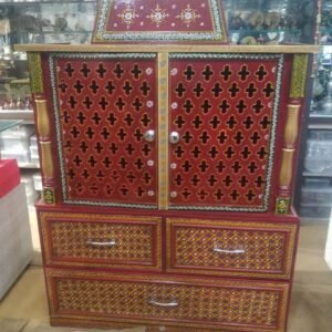 Grand Hand-Painted Wooden Mandir Cabinet (52 Inch) | Deluxe Storage Temple & Statement Decor