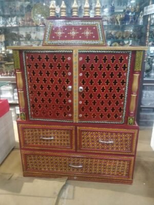 Grand Hand-Painted Wooden Mandir Cabinet (52 Inch) | Deluxe Storage Temple & Statement Decor