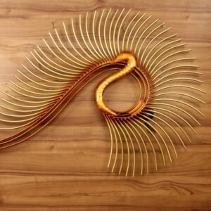 Large Golden Iron Peacock Wall Art | Modern Feather-Fan Sculpture