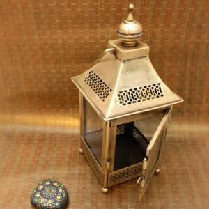 Tall Antique Golden Metal Lantern | 15 Inch Hanging Pillar T-Light Holder | Hanging Decoration