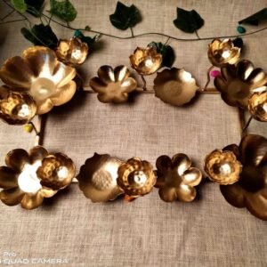 Golden Flower Diya Centerpiece – Multi-Cup Metal Festive Lighting Accent
