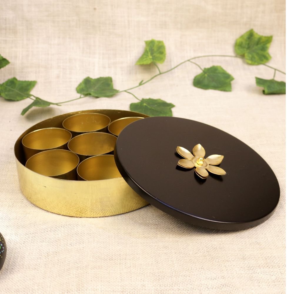Round Spice Box with Flower Design Lid - Image 3
