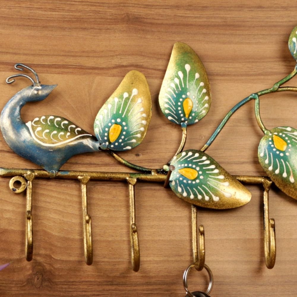 IRON PAINTED WALL PEACOCK 6 HOOK - Image 2