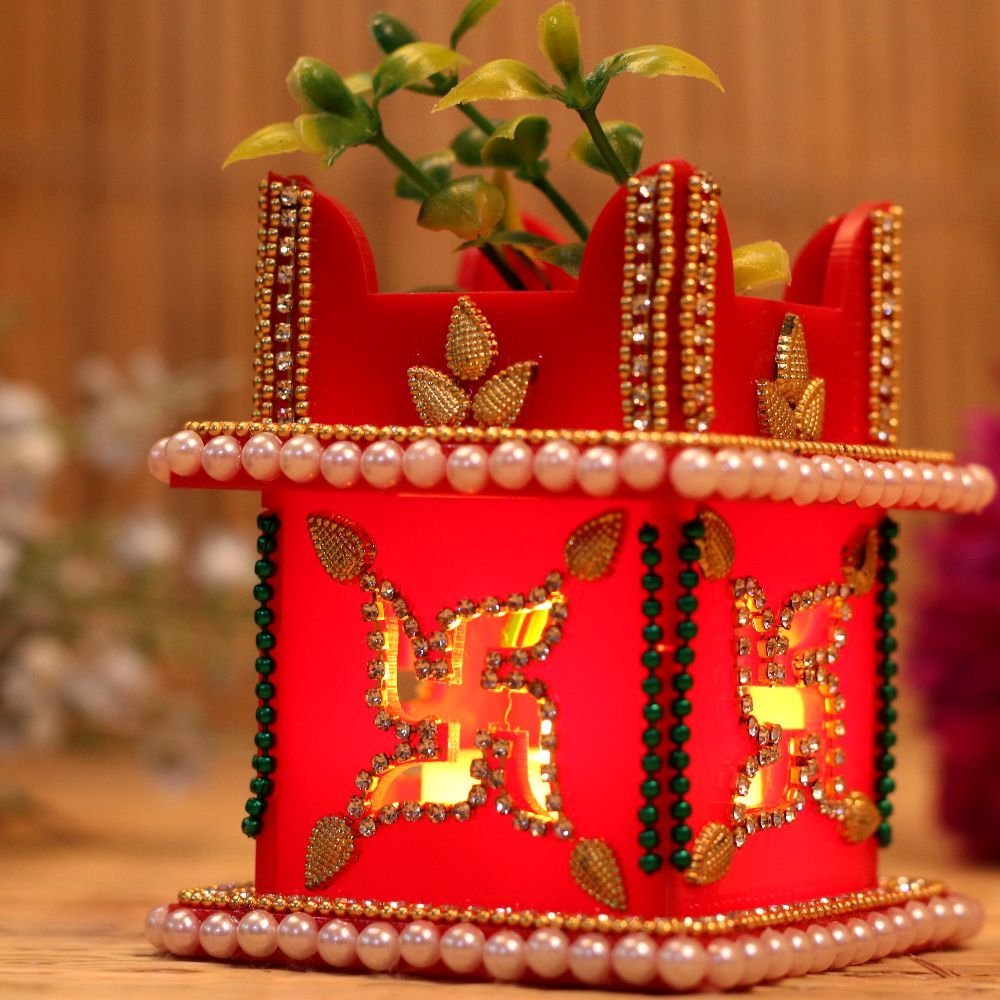 Handcrafted LED Swastik Votive Holder (3 Inch) | Auspicious Diwali Decor - Image 2