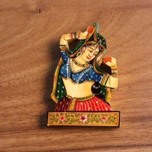 Hand-Painted Wooden Rajasthani Lady Fridge Magnet | Collectible Ethnic Decor
