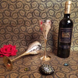 Brass Wine Glasses with Silver-Plated Floral Design
