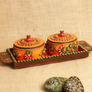 WOODEN KUNDAN TRAY SETS SET OF 2