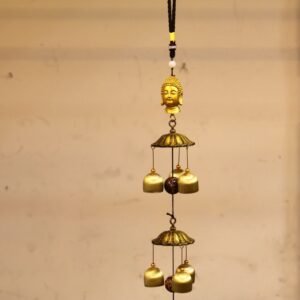 Handcrafted Metal Buddha Head Wind Chime (29 in) | Auspicious Home & Garden Bell