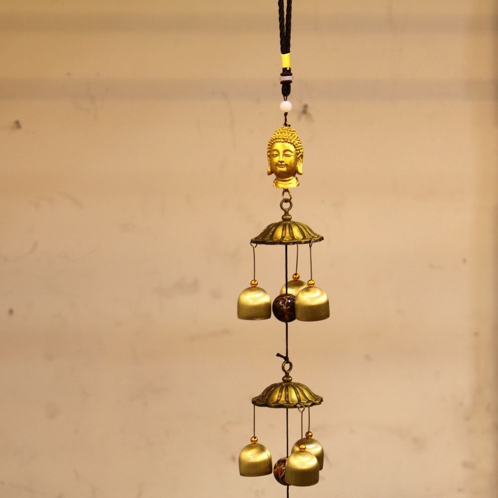 Handcrafted Metal Buddha Head Wind Chime (29 in) | Auspicious Home & Garden Bell - Image 2